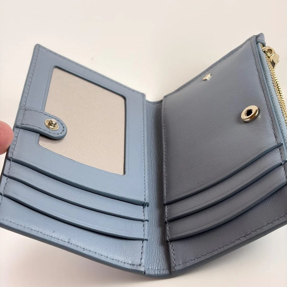 Kate Spade Spademals Mod Dog Slim Bifold Wallet Card Case Coin Purse Light Blue